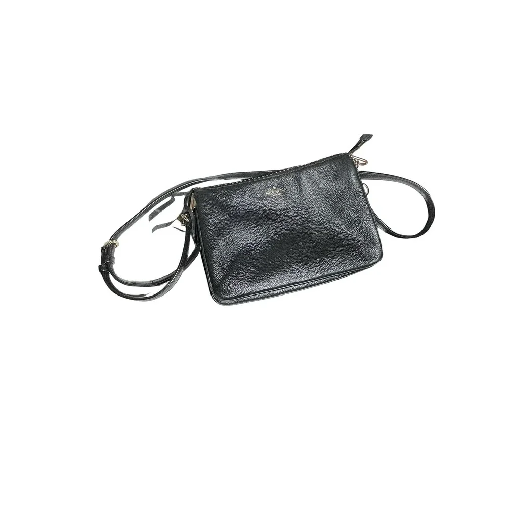 Kate Spade New York Black Pebbled Leather Crossbody Bag Gold Hardware Slim Zip